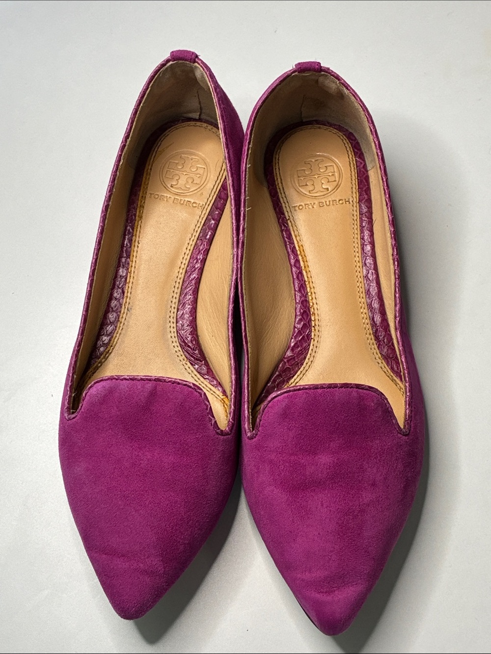 Tory Burch Pointed Suede Flats in Fuchsia